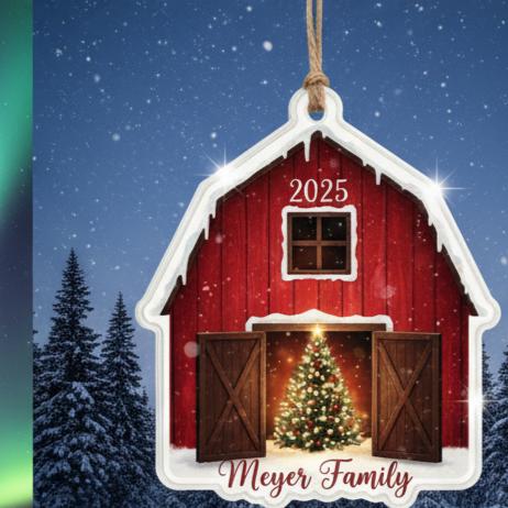 Personalized Barn Christmas Ornament, Custom Name and Year Acrylic Holiday Gift, Red Farmhouse Ornament, Family Country Keepsake 2025