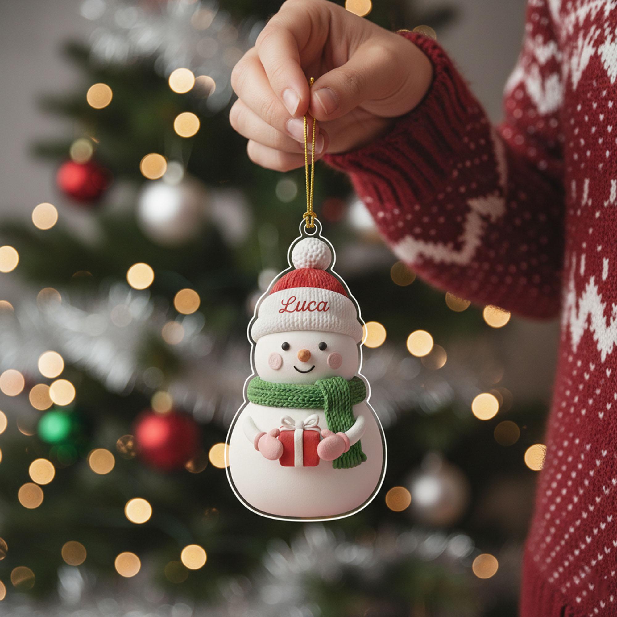 Custom Snowman Christmas Ornament, Personalized Acrylic Holiday Decoration, Cute Snowman with Name, Family Keepsake Gift, Winter Decor