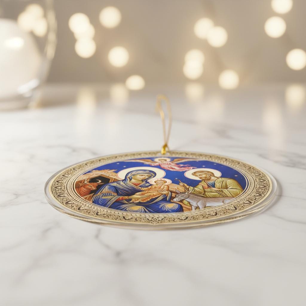 Acrylic Nativity Ornament, Orthodox Christian Icon Christmas Decor, Holy Family Ornament, Religious Christmas Gift, Faith Home Decoration