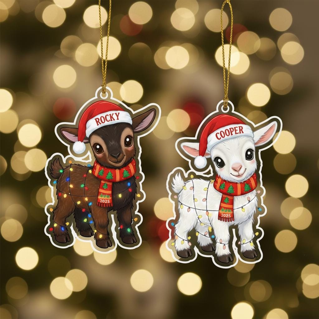 Custom Goat Christmas Ornament, Personalized Acrylic Ornament with Name, Cute Farm Animal Holiday Decoration, 2025 Gift for Kids and Family