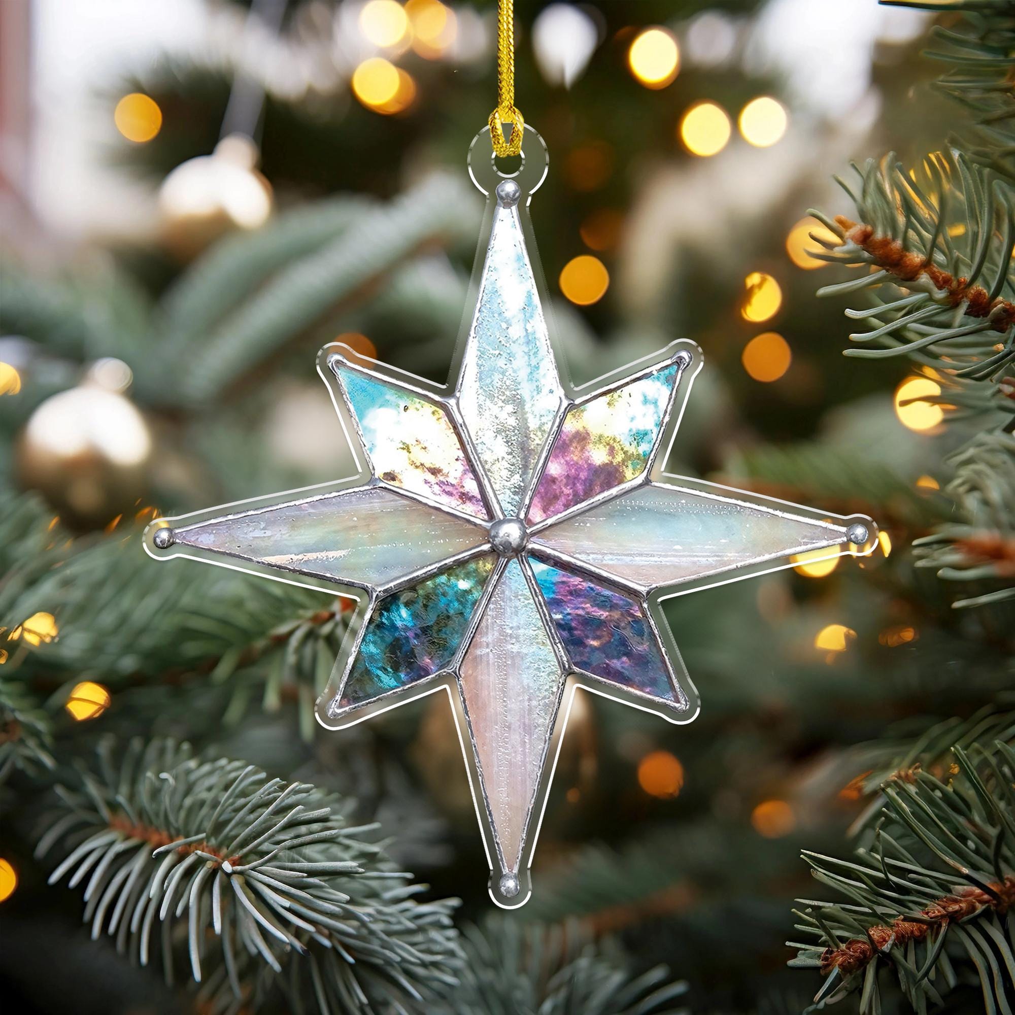 Acrylic Star Christmas Ornament, Iridescent Hanging Tree Decoration, Elegant Holiday Gift, Modern Shiny Star Keepsake, Xmas Decor 2025