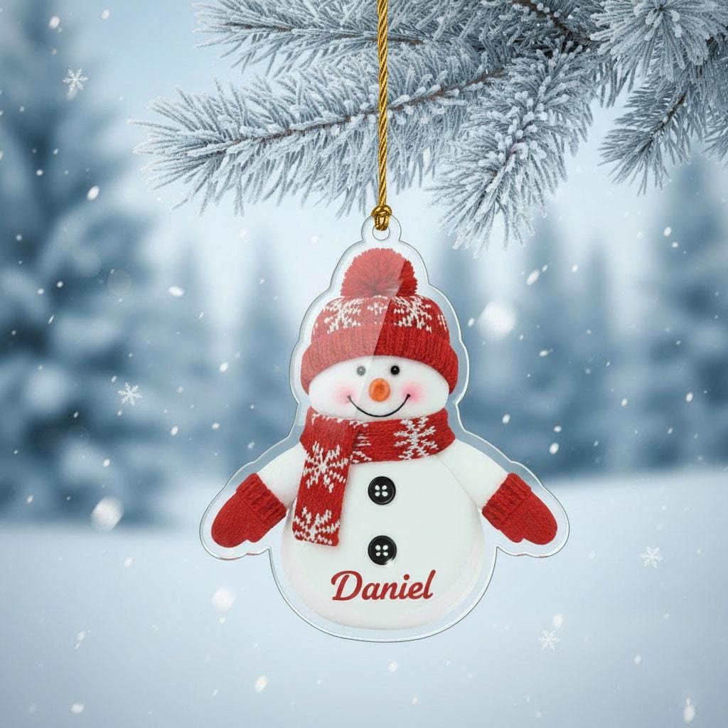 Personalized Snowman Christmas Ornament, Custom Name Acrylic Ornament, Cute Winter Keepsake, Holiday Decoration for Kids, 2025 Gift Idea