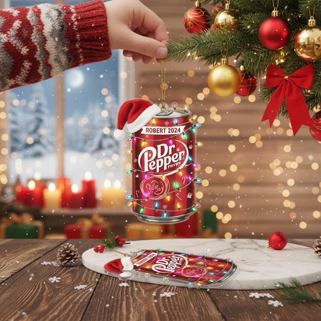Personalized Soda Can Ornament, Custom Name Acrylic Ornament 2025, Funny Christmas Tree Decor, Beverage Lover Gift, Holiday Lights Keepsake