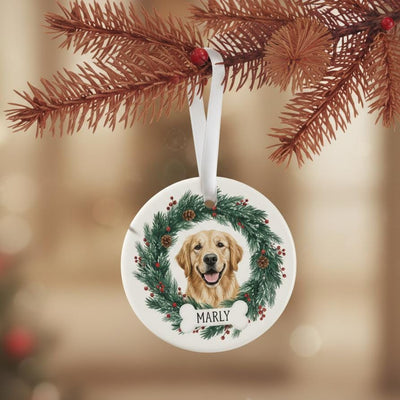 Personalized Ceramic Dog Ornament, Custom Pet Name and Year, Golden Retriever Christmas Keepsake, Pet Memorial Gift, Holiday Decor 2025