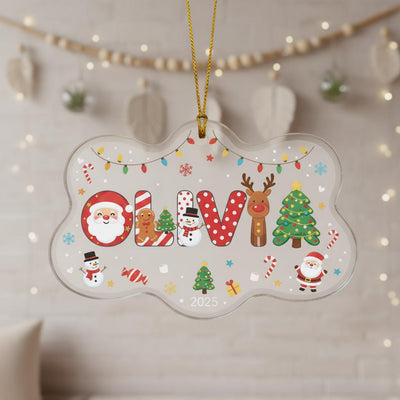 Personalized Acrylic Christmas Ornament, Custom Name and Year Decoration, Cute Santa Reindeer Tree Keepsake, Holiday Gift for Kids Family