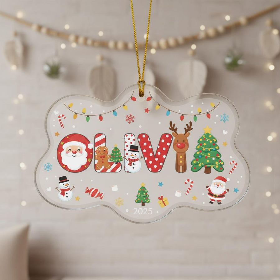 Personalized Acrylic Christmas Ornament, Custom Name and Year Decoration, Cute Santa Reindeer Tree Keepsake, Holiday Gift for Kids Family