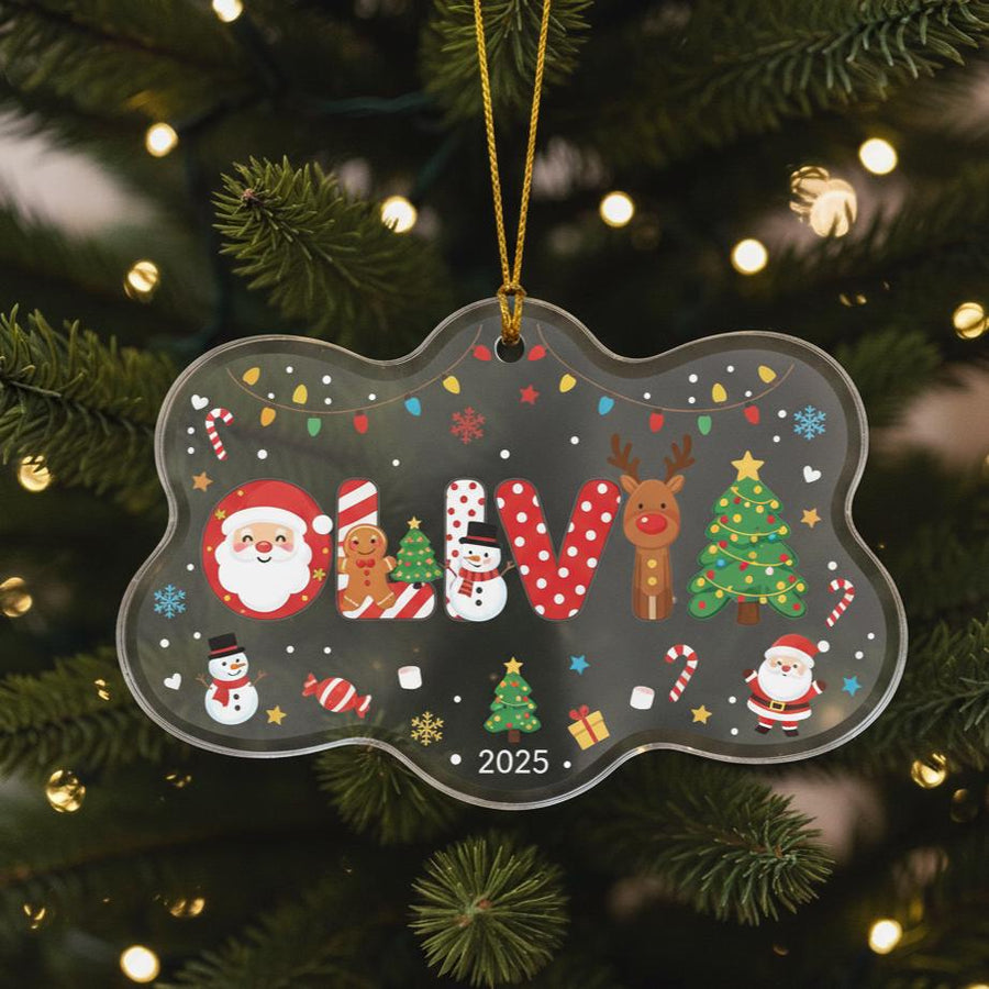 Personalized Acrylic Christmas Ornament, Custom Name and Year Decoration, Cute Santa Reindeer Tree Keepsake, Holiday Gift for Kids Family