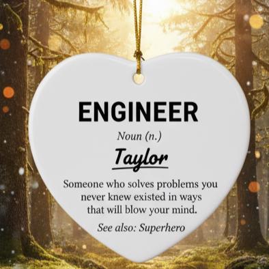 Personalized Engineer Ornament, Custom Name Ceramic Christmas Gift, Funny Definition Ornament for Engineer, Tech Lover Holiday Decor