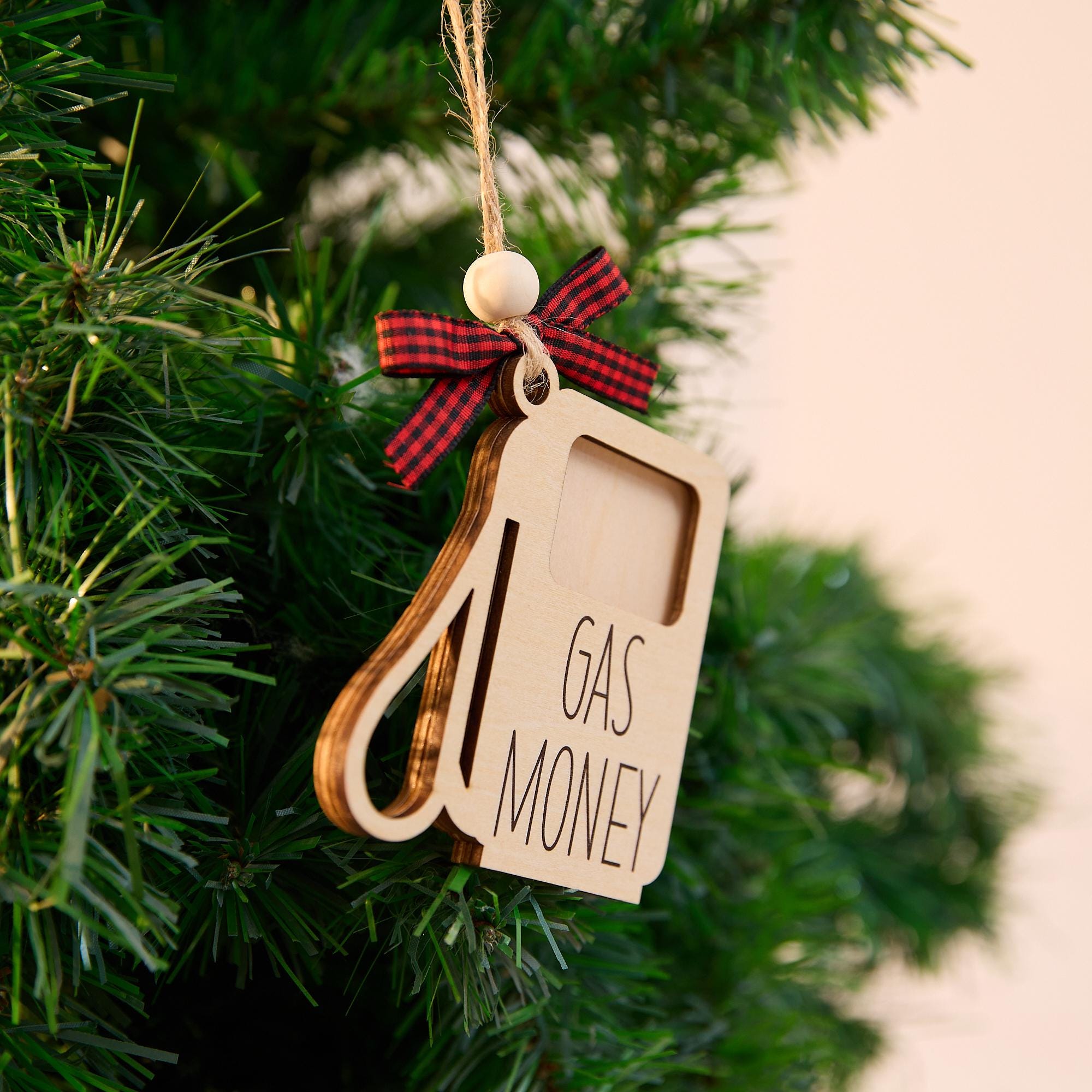 Wooden Gas Money Ornament, Funny Money Holder Card, Stocking Stuffer Gift for Driver, Car Lover Christmas Ornament, Teen Driver Gift