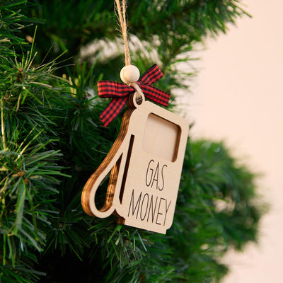 Wooden Gas Money Ornament, Funny Money Holder Card, Stocking Stuffer Gift for Driver, Car Lover Christmas Ornament, Teen Driver Gift