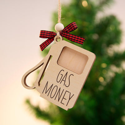 Wooden Gas Money Ornament, Funny Money Holder Card, Stocking Stuffer Gift for Driver, Car Lover Christmas Ornament, Teen Driver Gift