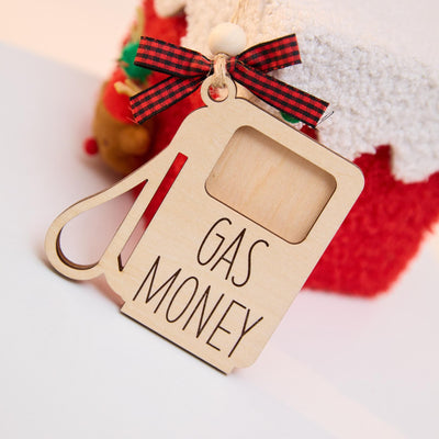 Wooden Gas Money Ornament, Funny Money Holder Card, Stocking Stuffer Gift for Driver, Car Lover Christmas Ornament, Teen Driver Gift
