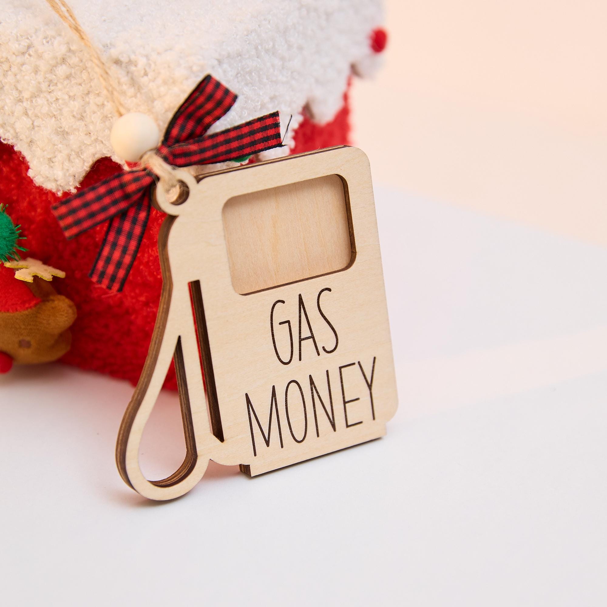 Wooden Gas Money Ornament, Funny Money Holder Card, Stocking Stuffer Gift for Driver, Car Lover Christmas Ornament, Teen Driver Gift