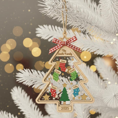 Personalized Family Christmas Ornament, Custom Wood Tree Ornament with Names and Year, Holiday Stocking Decor, Family Keepsake Gift
