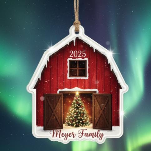 Personalized Barn Christmas Ornament, Custom Name and Year Acrylic Holiday Gift, Red Farmhouse Ornament, Family Country Keepsake 2025