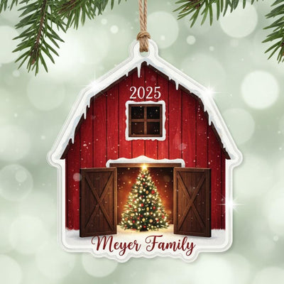 Personalized Barn Christmas Ornament, Custom Name and Year Acrylic Holiday Gift, Red Farmhouse Ornament, Family Country Keepsake 2025