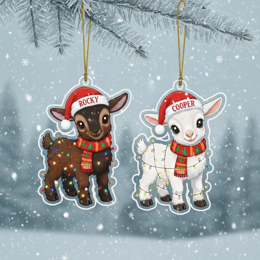 Custom Goat Christmas Ornament, Personalized Acrylic Ornament with Name, Cute Farm Animal Holiday Decoration, 2025 Gift for Kids and Family