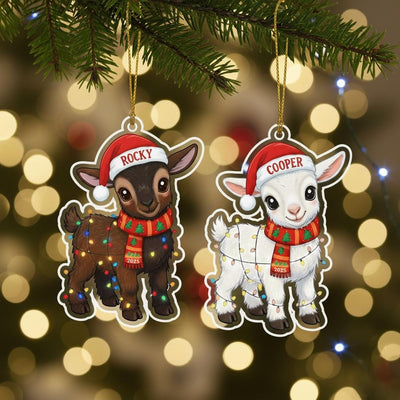 Custom Goat Christmas Ornament, Personalized Acrylic Ornament with Name, Cute Farm Animal Holiday Decoration, 2025 Gift for Kids and Family