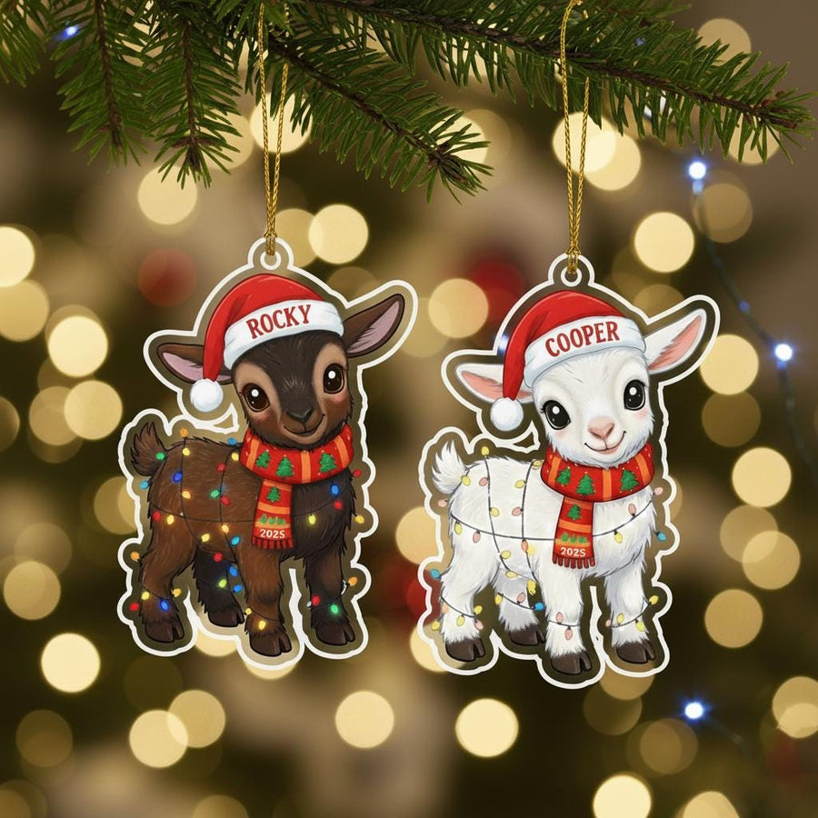 Custom Goat Christmas Ornament, Personalized Acrylic Ornament with Name, Cute Farm Animal Holiday Decoration, 2025 Gift for Kids and Family