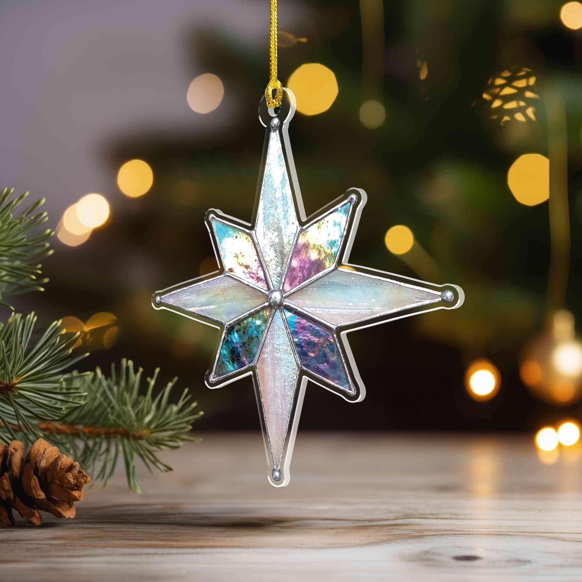 Acrylic Star Christmas Ornament, Iridescent Hanging Tree Decoration, Elegant Holiday Gift, Modern Shiny Star Keepsake, Xmas Decor 2025