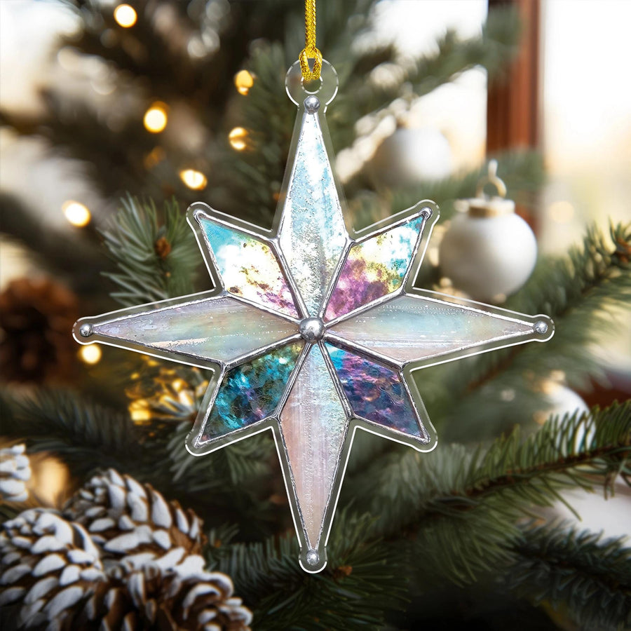 Acrylic Star Christmas Ornament, Iridescent Hanging Tree Decoration, Elegant Holiday Gift, Modern Shiny Star Keepsake, Xmas Decor 2025