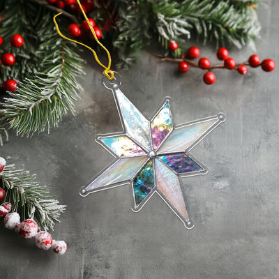 Acrylic Star Christmas Ornament, Iridescent Hanging Tree Decoration, Elegant Holiday Gift, Modern Shiny Star Keepsake, Xmas Decor 2025