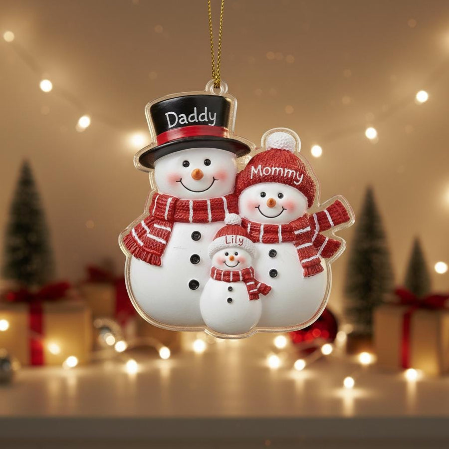 Personalized Family Snowman Ornament, Custom Acrylic Christmas Ornament with Names, Cute Holiday Keepsake Gift for Families 2025, Ornament