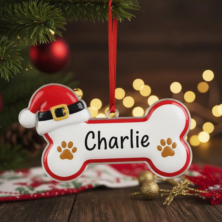 Personalized Dog Bone Ornament, Custom Dog Name Christmas Ornament, Acrylic Pet Ornament, Puppy Gift, Pet Lover Holiday Tree Decor, Ornament
