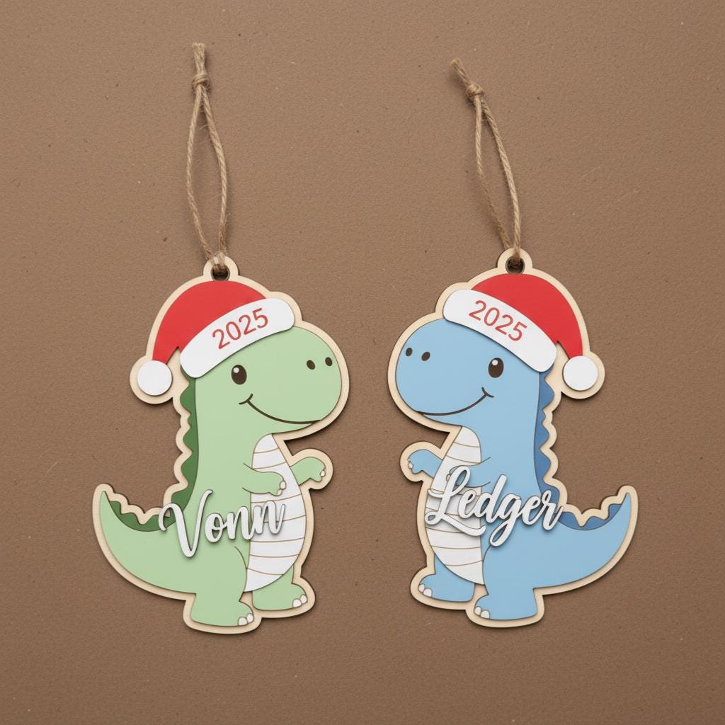 Personalized Dinosaur Ornament, Custom Name Kids Christmas Ornament, Cute Acrylic Dino Holiday Decor, Baby Boy Girl Gift, 2025 Xmas Keepsake