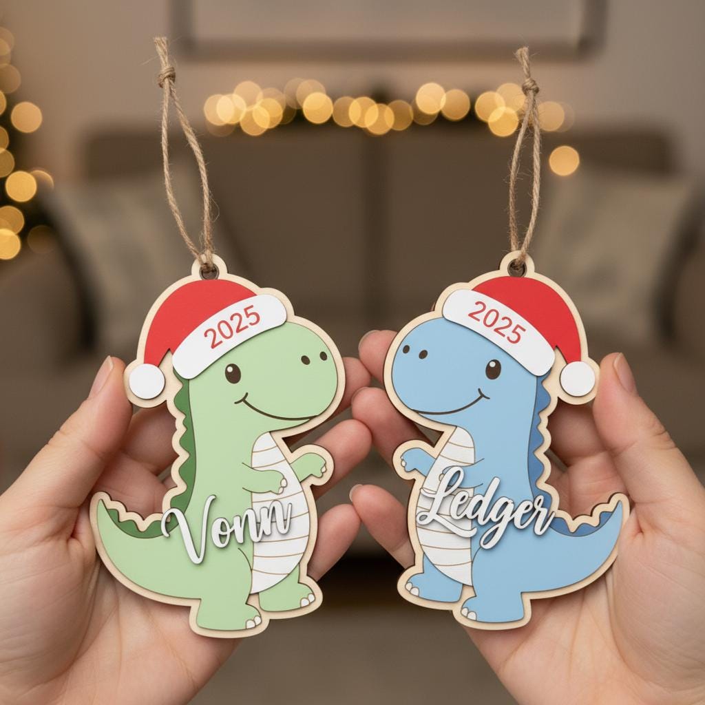 Personalized Dinosaur Ornament, Custom Name Kids Christmas Ornament, Cute Acrylic Dino Holiday Decor, Baby Boy Girl Gift, 2025 Xmas Keepsake