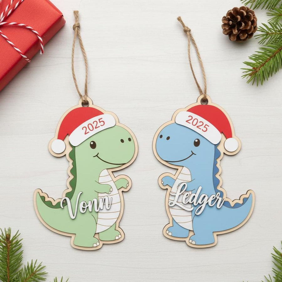 Personalized Dinosaur Ornament, Custom Name Kids Christmas Ornament, Cute Acrylic Dino Holiday Decor, Baby Boy Girl Gift, 2025 Xmas Keepsake