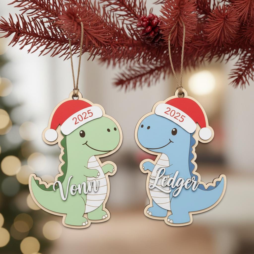 Personalized Dinosaur Ornament, Custom Name Kids Christmas Ornament, Cute Acrylic Dino Holiday Decor, Baby Boy Girl Gift, 2025 Xmas Keepsake