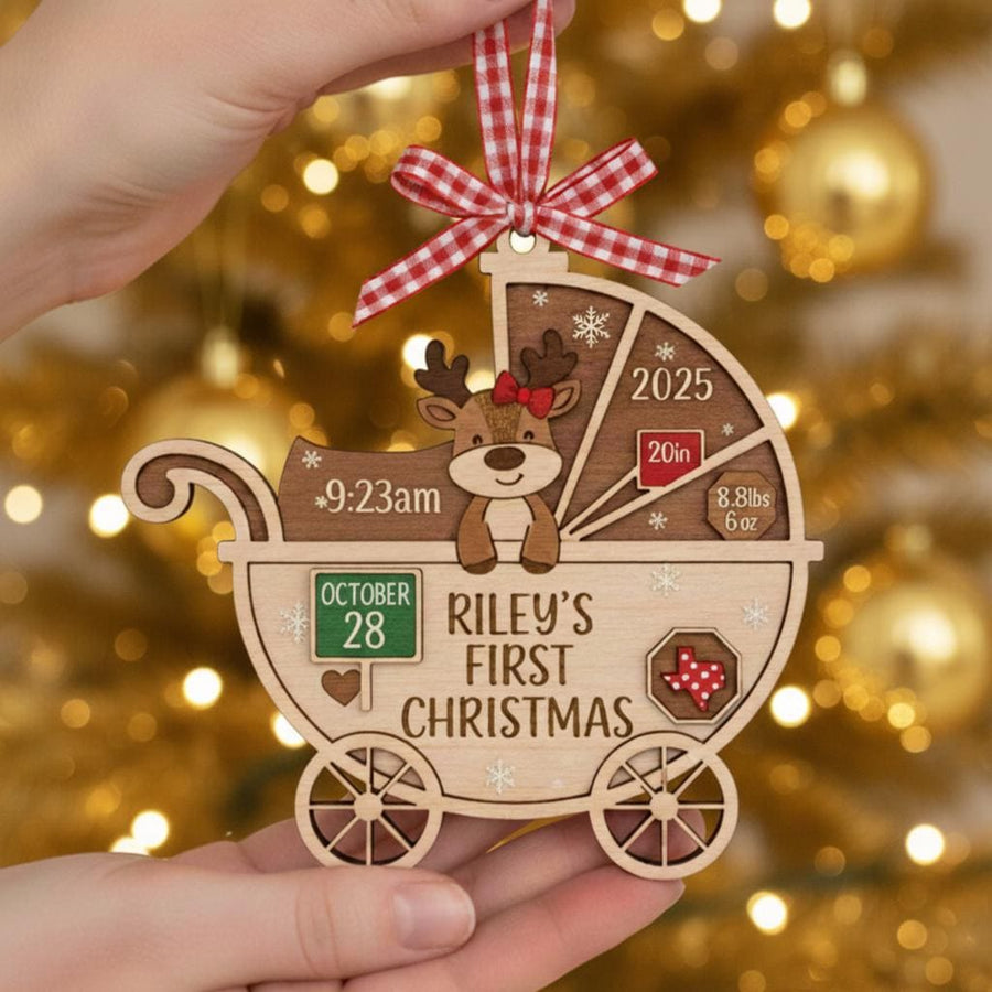 Baby’s First Christmas Ornament, Personalized Wooden Keepsake with Birth Stats, Custom Name, Year and Details, Newborn Christmas Gift 2025