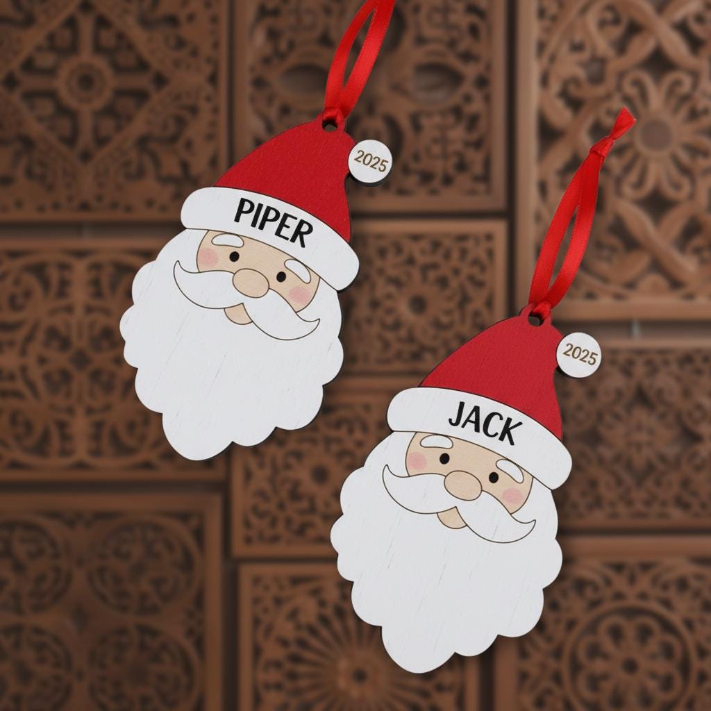 Personalized Santa Ornament, Custom Wooden Christmas Decoration with Name and Year, Cute Holiday Gift for Kids, Family Tree Ornament 2025