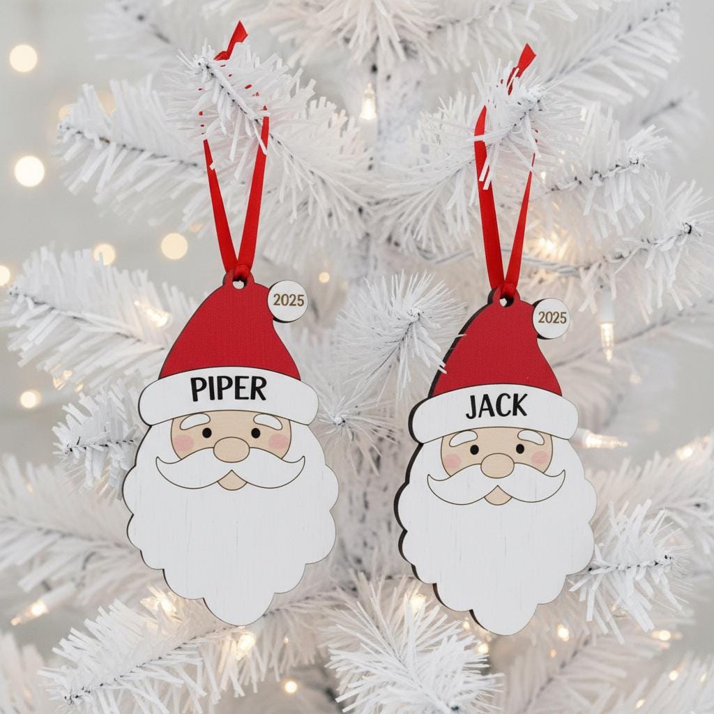 Personalized Santa Ornament, Custom Wooden Christmas Decoration with Name and Year, Cute Holiday Gift for Kids, Family Tree Ornament 2025