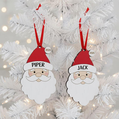 Personalized Santa Ornament, Custom Wooden Christmas Decoration with Name and Year, Cute Holiday Gift for Kids, Family Tree Ornament 2025