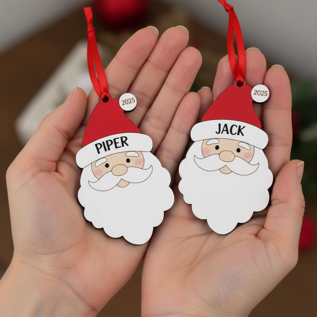 Personalized Santa Ornament, Custom Wooden Christmas Decoration with Name and Year, Cute Holiday Gift for Kids, Family Tree Ornament 2025