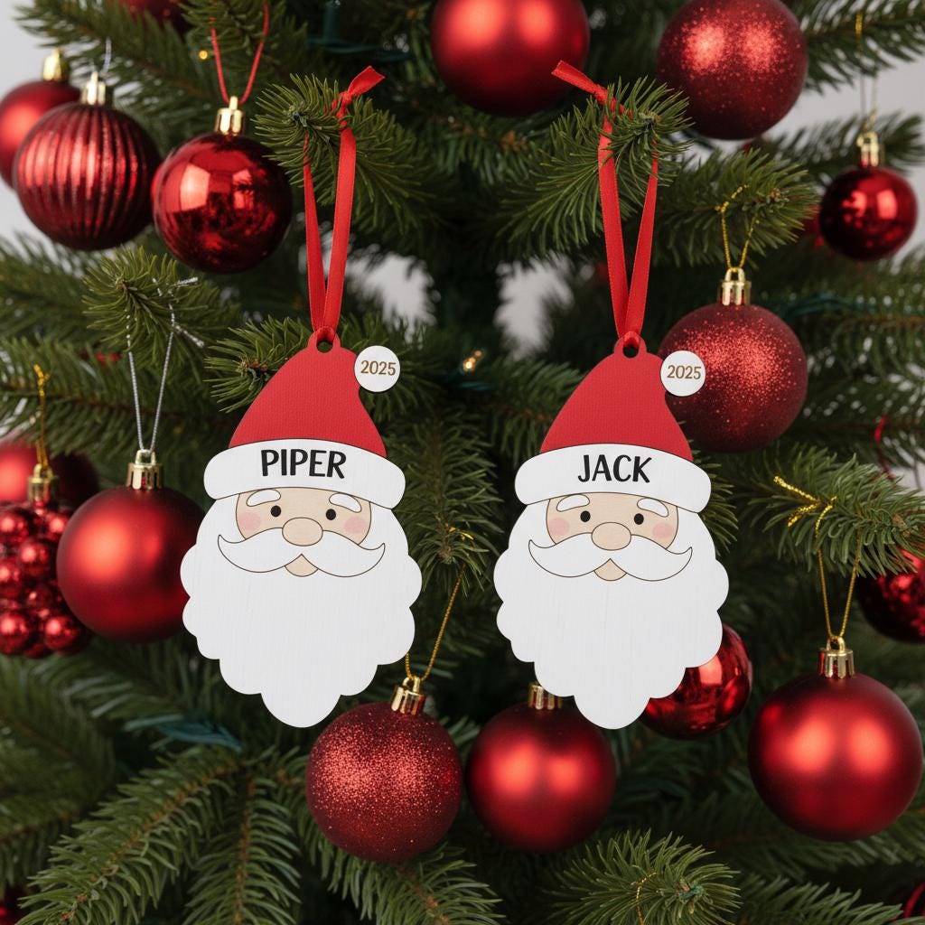 Personalized Santa Ornament, Custom Wooden Christmas Decoration with Name and Year, Cute Holiday Gift for Kids, Family Tree Ornament 2025