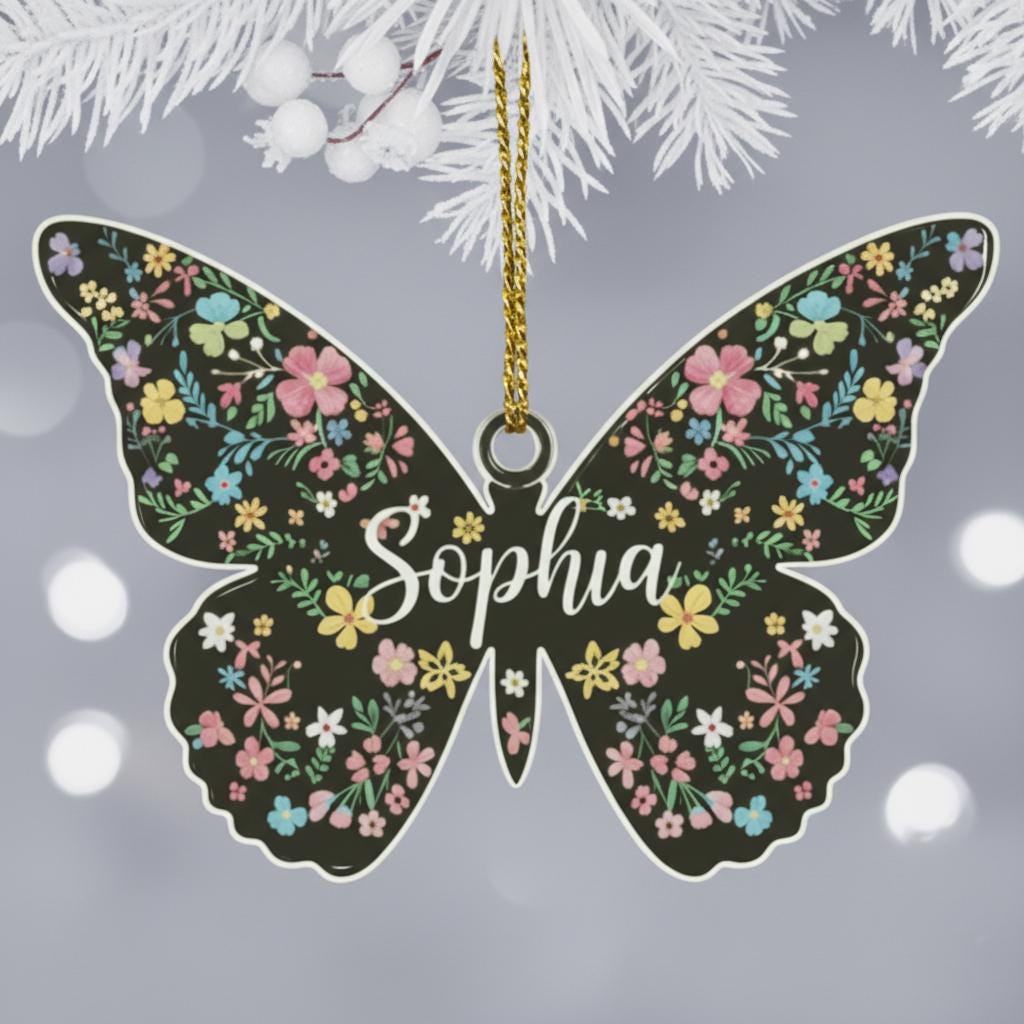 Personalized Butterfly Ornament, Custom Acrylic Name Christmas Decoration, Floral Butterfly Gift for Women, Kids, Friends,Tree Ornament 2025