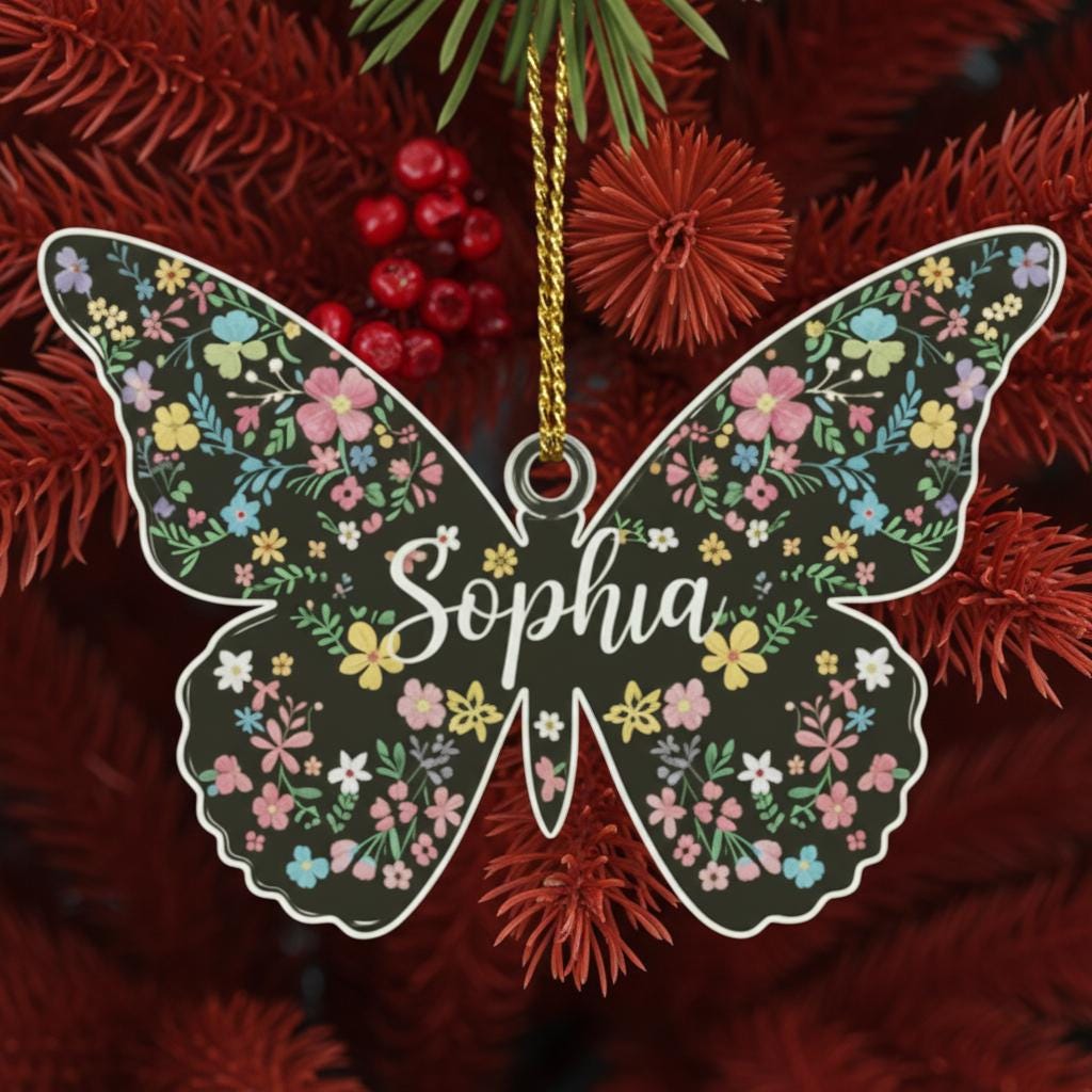 Personalized Butterfly Ornament, Custom Acrylic Name Christmas Decoration, Floral Butterfly Gift for Women, Kids, Friends,Tree Ornament 2025