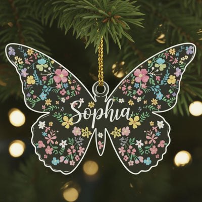 Personalized Butterfly Ornament, Custom Acrylic Name Christmas Decoration, Floral Butterfly Gift for Women, Kids, Friends,Tree Ornament 2025
