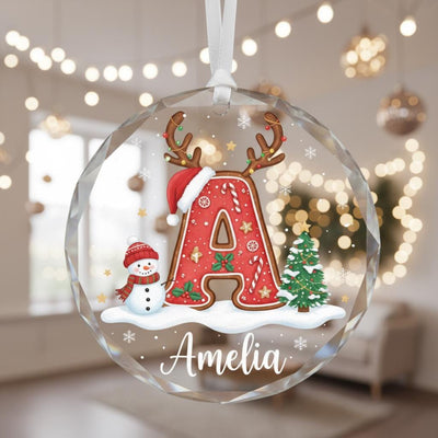 Personalized Glass Christmas Ornament, Custom Name and Initial Ornament, Reindeer Letter Holiday Decor, Snowman Christmas Gift Keepsake 2025