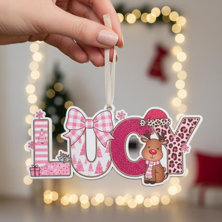 Personalized Baby Girl Christmas Ornament, Custom Name Acrylic Ornament, Pink Reindeer Holiday Decor, Cute Gift for Kids, Keepsake 2025