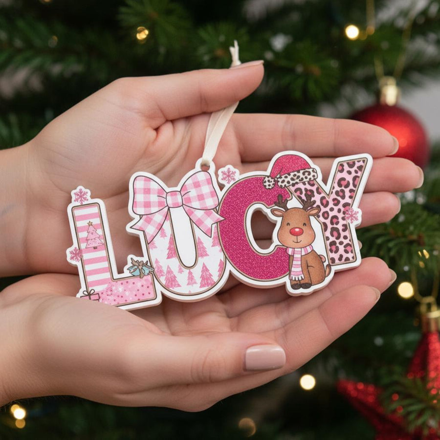 Personalized Baby Girl Christmas Ornament, Custom Name Acrylic Ornament, Pink Reindeer Holiday Decor, Cute Gift for Kids, Keepsake 2025