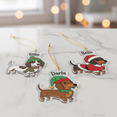 Personalized Dog Ornament, Custom Acrylic Pet Ornament with Dog Name, Cute Dachshund Holiday Decor, Gift for Dog Lovers, Pet Keepsake
