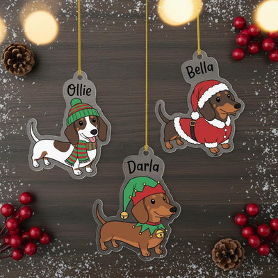 Personalized Dog Ornament, Custom Acrylic Pet Ornament with Dog Name, Cute Dachshund Holiday Decor, Gift for Dog Lovers, Pet Keepsake