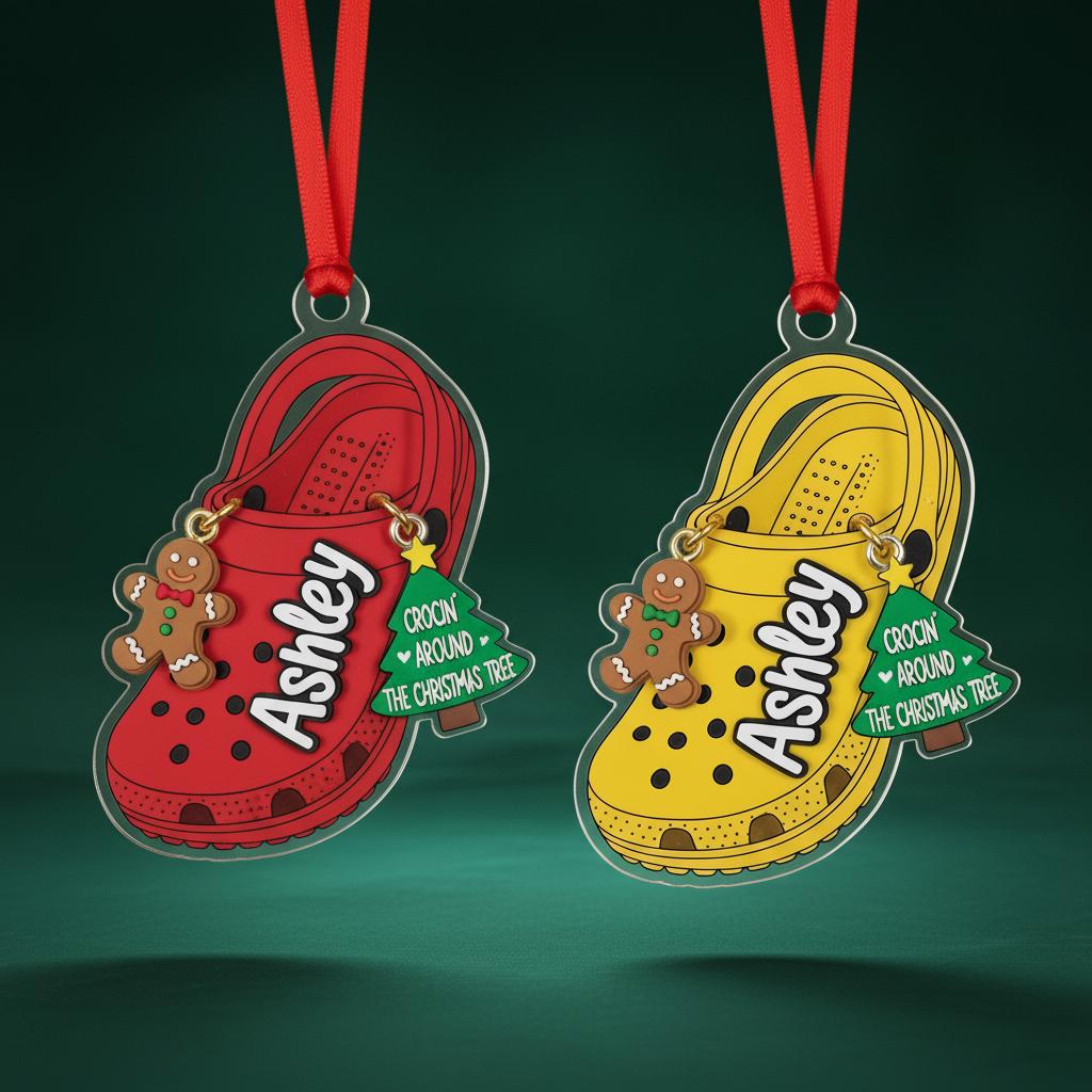 Custom Croc Shoe Christmas Ornament, Personalized Name Acrylic Ornament, Gingerbread Holiday Gift, Funny Crocs Lover Tree Decoration 2025