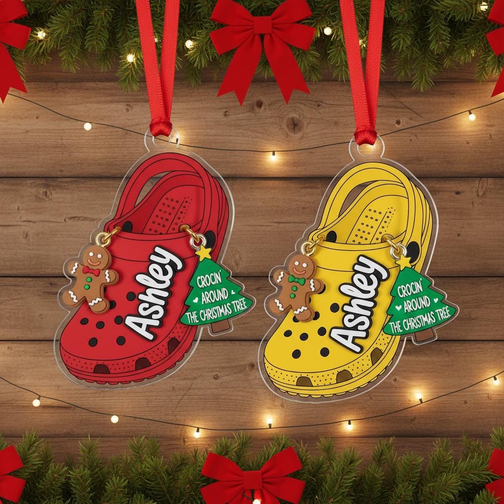 Custom Croc Shoe Christmas Ornament, Personalized Name Acrylic Ornament, Gingerbread Holiday Gift, Funny Crocs Lover Tree Decoration 2025
