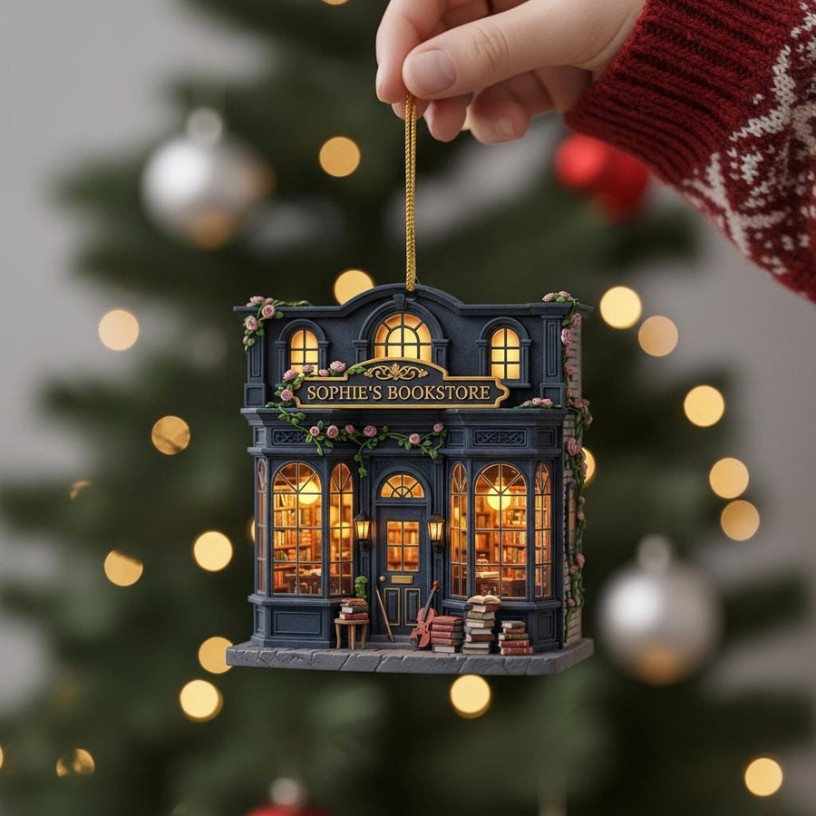 Custom 2D Bookstore Christmas Ornament, Personalized Book Lover Gift, Custom Shop Name Ornament, Reader Keepsake, Bookish Holiday Decor 2025