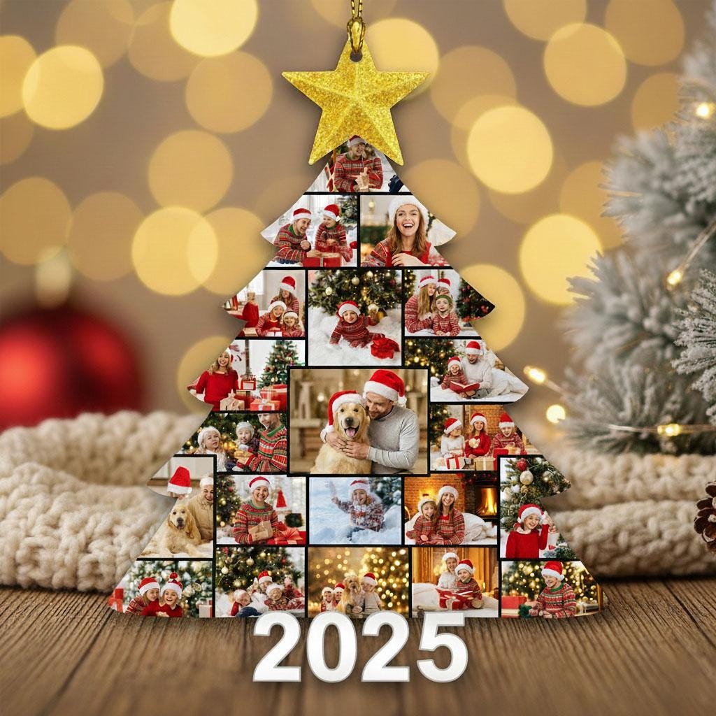 Personalized Photo Tree Ornament 2025, Custom Acrylic Christmas Ornament with Photos, Family Picture Keepsake, Unique Holiday Home Décor